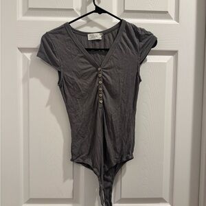 Dress Forum Charcoal Button-Front Bodysuit